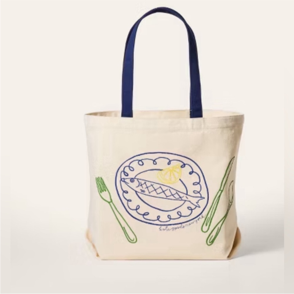 Kate Spade Canvas Tote Bag with Blue Handles target collab fish lemon